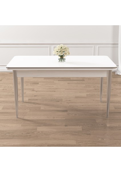 Rewa Serisi 70 x 110 Sabit Beyaz Krom Detay Masa Takımı ve 4 Sandalye
