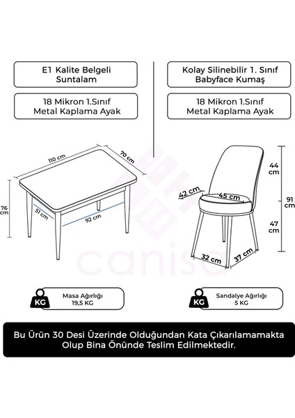 Rewa Serisi 70 x 110 Sabit Beyaz Krom Detay Masa Takımı ve 4 Sandalye