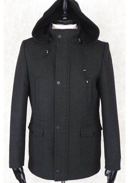 Jancarlucci Erkek Dizüstü Slimfit Çıkarılabilir Kapüşonlu Torba Cep Fermuarlı Astarlı Kaşe Kaban fiyatları