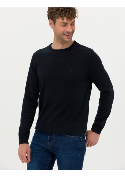 Erkek Lacivert Slim Fit Bisiklet Yaka Basic Triko Kazak 50270179-VR033