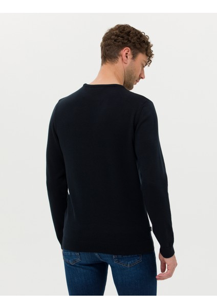 Erkek Lacivert Slim Fit Bisiklet Yaka Basic Triko Kazak 50270179-VR033