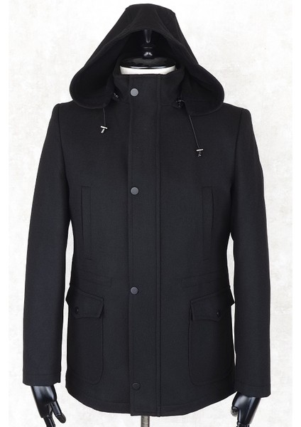 Jancarlucci Erkek Dizüstü Slimfit Çıkarılabilir Kapüşonlu Torba Cep Fermuarlı Astarlı Kaşe Kaban fiyatları