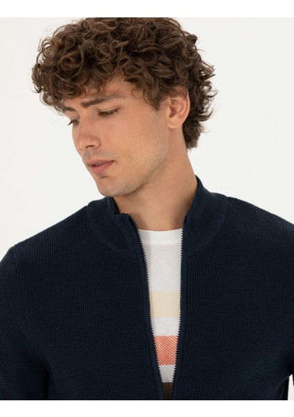 Erkek Lacivert Melanj Slim Fit Fermuarlı Triko Hırka 50278100-VR120 fiyatları