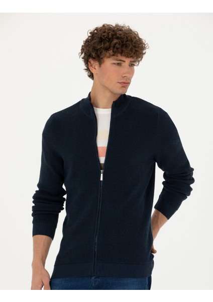 Erkek Lacivert Melanj Slim Fit Fermuarlı Triko Hırka 50278100-VR120 modelleri