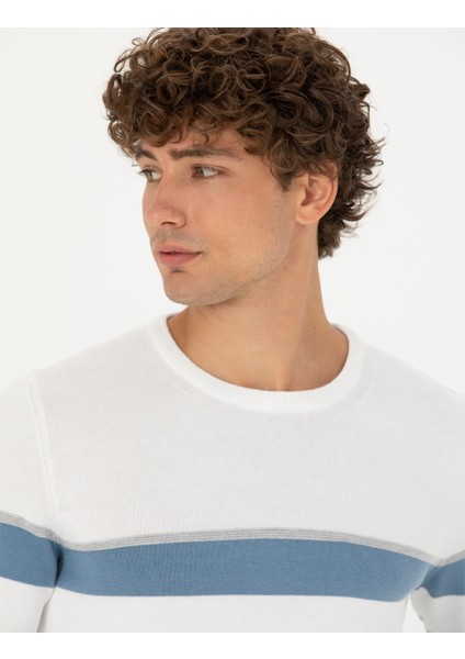 Erkek Ekru Slim Fit Bisiklet Yaka Triko Kazak 50278087-VR019 fiyatları