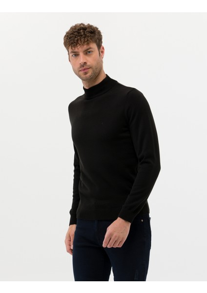 Erkek Siyah Slim Fit Yarım Balıkçı Yaka Basic Triko Kazak 50276161-VR046