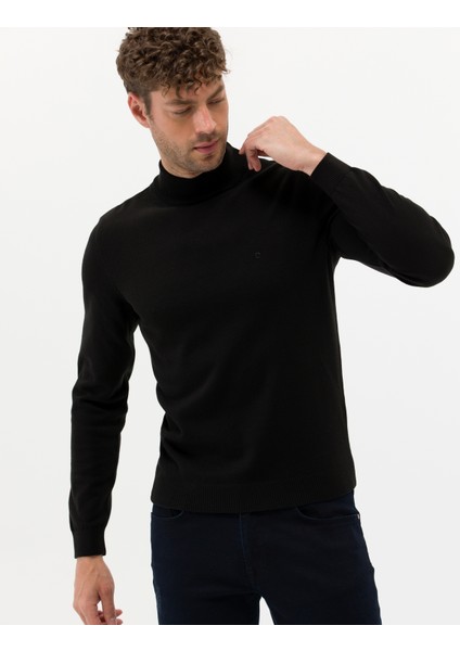 Erkek Siyah Slim Fit Yarım Balıkçı Yaka Basic Triko Kazak 50276161-VR046