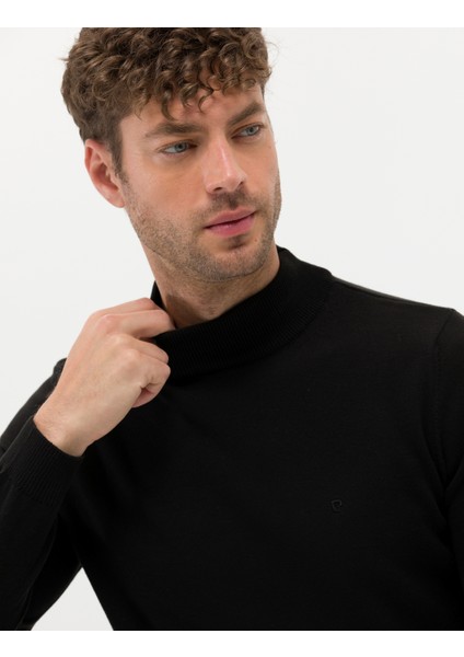 Erkek Siyah Slim Fit Yarım Balıkçı Yaka Basic Triko Kazak 50276161-VR046