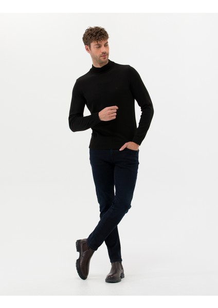 Erkek Siyah Slim Fit Yarım Balıkçı Yaka Basic Triko Kazak 50276161-VR046