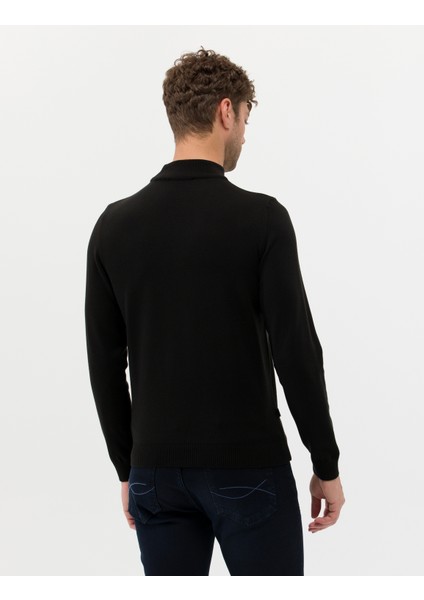 Erkek Siyah Slim Fit Yarım Balıkçı Yaka Basic Triko Kazak 50276161-VR046
