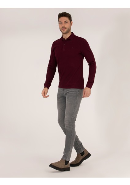 Erkek Bordo Slim Fit Basic Sweatshirt 50276035-VR014 fırsatları