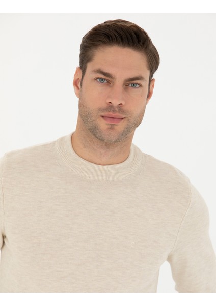Erkek Krem Melanj Slim Fit Yarım Balıkçı Yaka Basic Triko Kazak 50276158-VR159 fiyatları