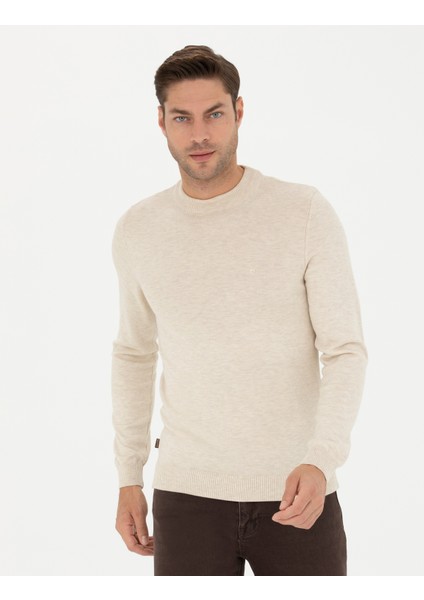 Erkek Krem Melanj Slim Fit Yarım Balıkçı Yaka Basic Triko Kazak 50276158-VR159 modelleri