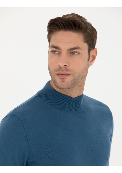 Erkek Kobalt Slim Fit Yarım Balıkçı Yaka Basic Triko Kazak 50276161-VR077 fiyatları