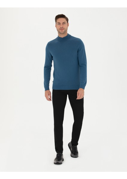 Erkek Kobalt Slim Fit Yarım Balıkçı Yaka Basic Triko Kazak 50276161-VR077 fırsatları