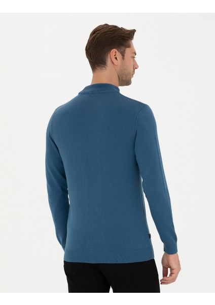 Erkek Kobalt Slim Fit Yarım Balıkçı Yaka Basic Triko Kazak 50276161-VR077 indirimleri