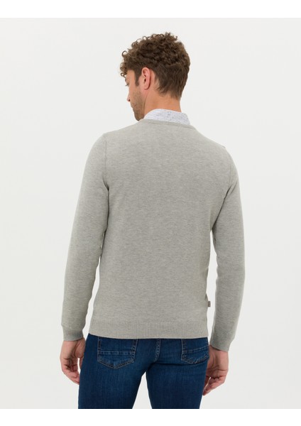 Erkek Açık Gri Melanj Slim Fit V Yaka Basic Triko Kazak 50276156-VR091 indirimleri