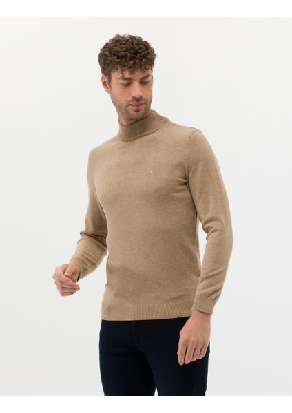 Erkek Camel Melanj Slim Fit Yarım Balıkçı Yaka Basic Triko Kazak 50276161-VR122 modelleri