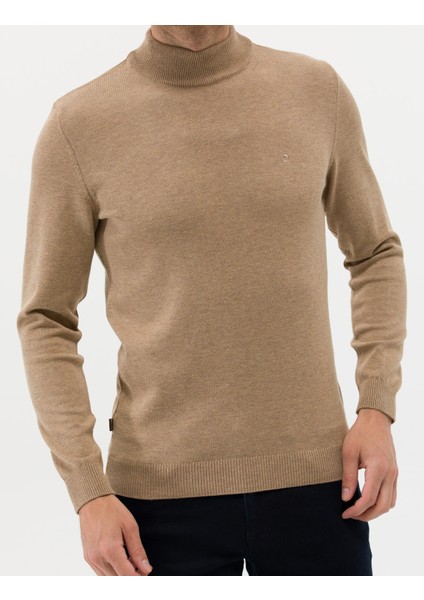 Erkek Camel Melanj Slim Fit Yarım Balıkçı Yaka Basic Triko Kazak 50276161-VR122