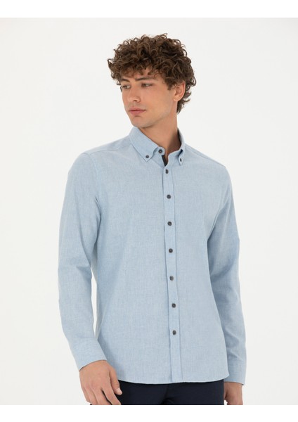 Erkek Mavi Regular Fit Uzun Kollu Gömlek 50275625-VR036