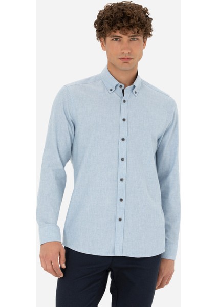 Erkek Mavi Regular Fit Uzun Kollu Gömlek 50275625-VR036
