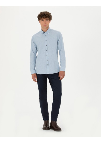 Erkek Mavi Regular Fit Uzun Kollu Gömlek 50275625-VR036