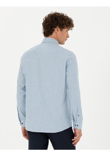 Erkek Mavi Regular Fit Uzun Kollu Gömlek 50275625-VR036