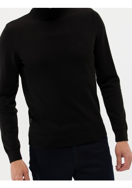 Erkek Siyah Slim Fit Yarım Balıkçı Yaka Basic Triko Kazak 50276161-VR046
