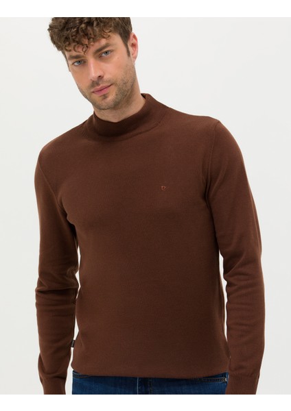 Erkek Koyu Kahverengi Slim Fit Yarım Balıkçı Yaka Basic Triko Kazak 50276161-VR084 modelleri