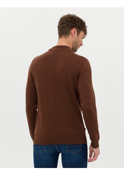 Erkek Koyu Kahverengi Slim Fit Yarım Balıkçı Yaka Basic Triko Kazak 50276161-VR084 indirimleri