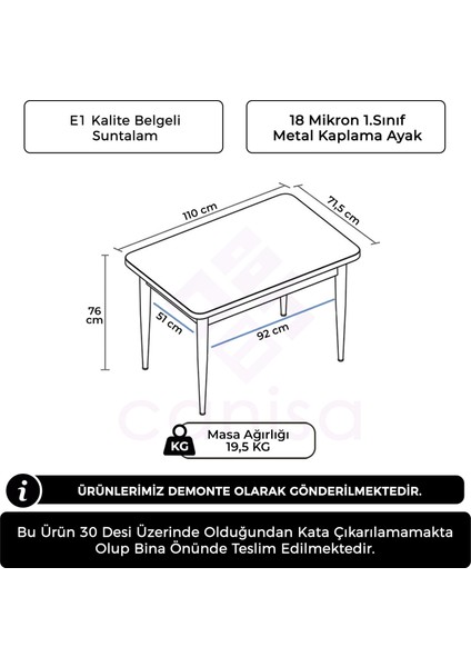 Rewa Serisi 70 x 110 Sabit Beyaz Krom Ayaklı Masa