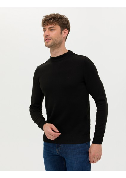 Erkek Siyah Slim Fit Yarım Balıkçı Yaka Basic Triko Kazak 50276158-VR046