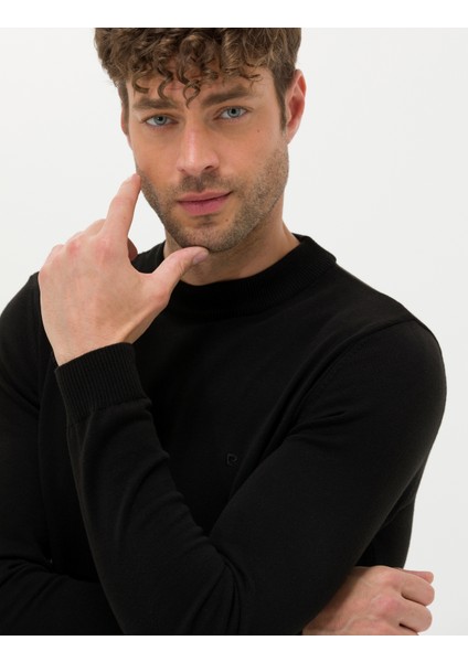 Erkek Siyah Slim Fit Yarım Balıkçı Yaka Basic Triko Kazak 50276158-VR046 fiyatları