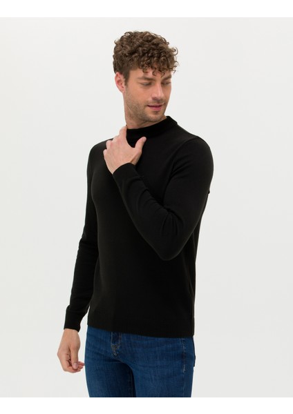 Erkek Siyah Slim Fit Yarım Balıkçı Yaka Basic Triko Kazak 50276158-VR046 modelleri