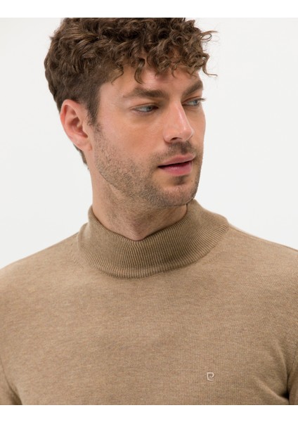 Erkek Camel Melanj Slim Fit Yarım Balıkçı Yaka Basic Triko Kazak 50276161-VR122 fiyatları