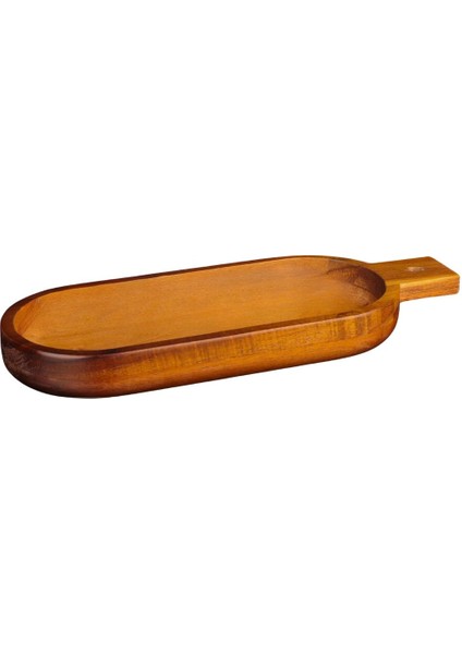 Dayanıklı Ahşap Akasya Oval Kulplu Basık Derin Sunumluk 7B110