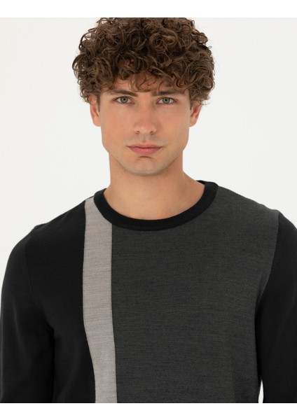 Erkek Siyah Slim Fit Bisiklet Yaka Yün Karışımlı Triko Kazak 50278089-VR046 fiyatları