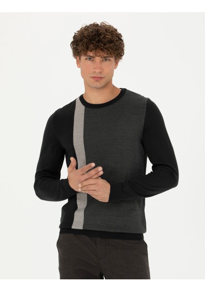 Erkek Siyah Slim Fit Bisiklet Yaka Yün Karışımlı Triko Kazak 50278089-VR046 modelleri