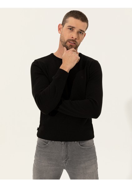 Erkek Siyah Slim Fit Bisiklet Yaka Basic Triko Kazak 50257290-VR046 modelleri