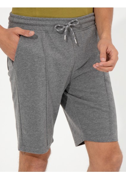 Erkek Gri Melanj Standart Fit Örme Şort 50251039-VR086