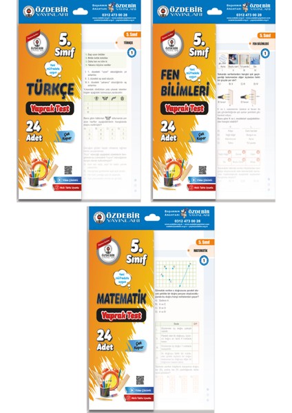 5. Sınıf Çek Kopar Türkçe-Matematik-Fenyaprak Test3 Kitap