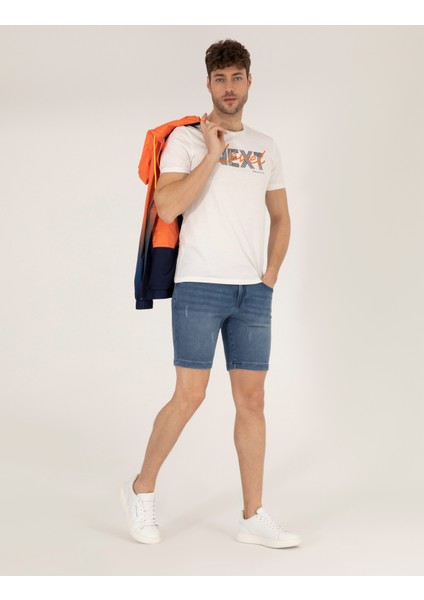 Erkek Koyu Mavi Slim Fit Jean Şort 50267835-VR032