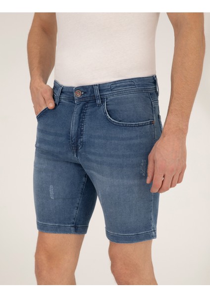 Erkek Koyu Mavi Slim Fit Jean Şort 50267835-VR032
