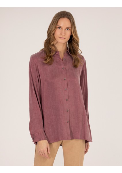 Kadın Gül Kurusu Comfort Fit Uzun Kollu Gömlek 50254167-VR026