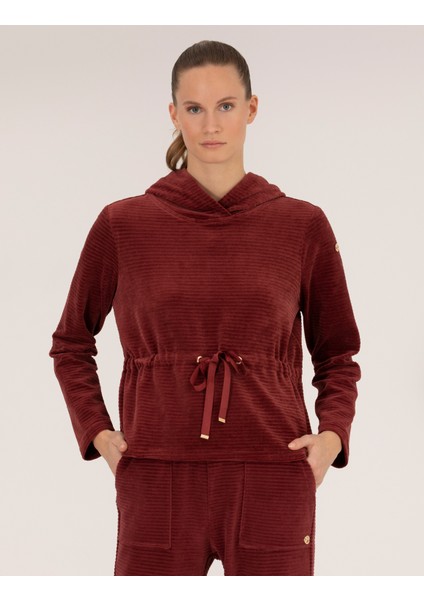 Kadın Bordo Comfort Fit Kapüşonlu Sweatshirt 50254073-VR014