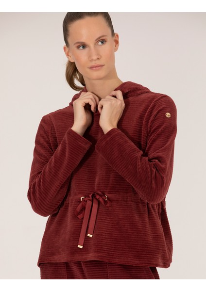 Kadın Bordo Comfort Fit Kapüşonlu Sweatshirt 50254073-VR014