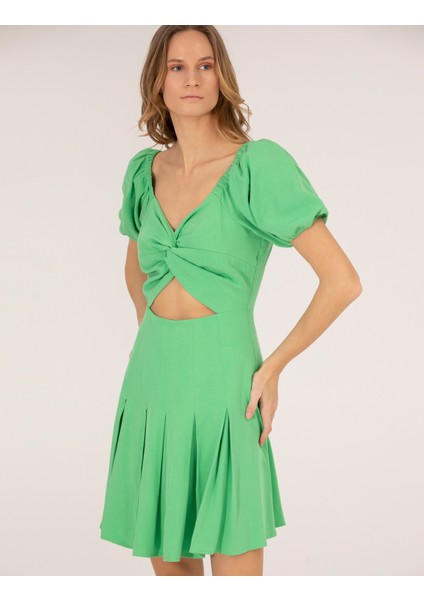 Kadın Zümrüt Slim Fit Dokuma Elbise 50262622-VR055