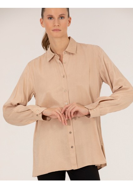 Kadın Bej Comfort Fit Uzun Kollu Gömlek 50254167-VR011