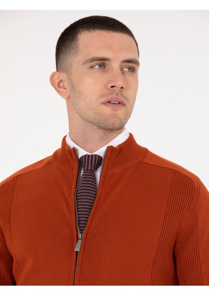 Erkek Kahverengi Slim Fit Fermuarlı Triko Hırka 50263239-VR182 fiyatları