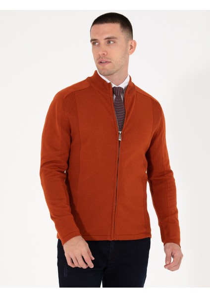 Erkek Kahverengi Slim Fit Fermuarlı Triko Hırka 50263239-VR182 modelleri